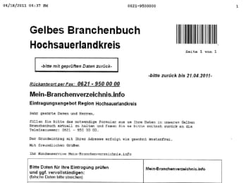 Gelbes Branchenbuch Hochsauerlandkreis - Abzocke
